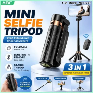 360° Rotating Bluetooth Selfie Stick with Remote Control, Extendable Mini Tripod Phone Grip 3 in 1 Portable